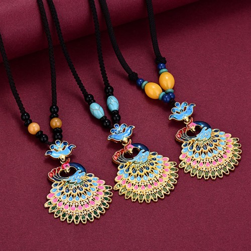 Peacock Amber Turquoise Agate Fortune Necklace