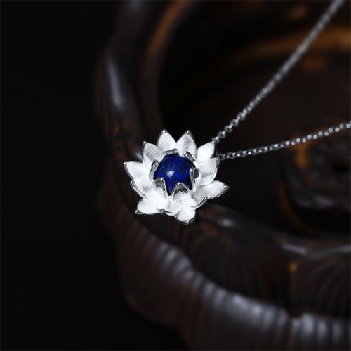 925 Silver Lazurite Lotus Flower Self-Care Necklace 925 Silver Lazurite Lotus Flower Self-Care Necklace