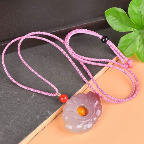 Pink Golden Silk Jade Lotus Flower Necklace Pink Golden Silk Jade Lotus Flower Necklace
