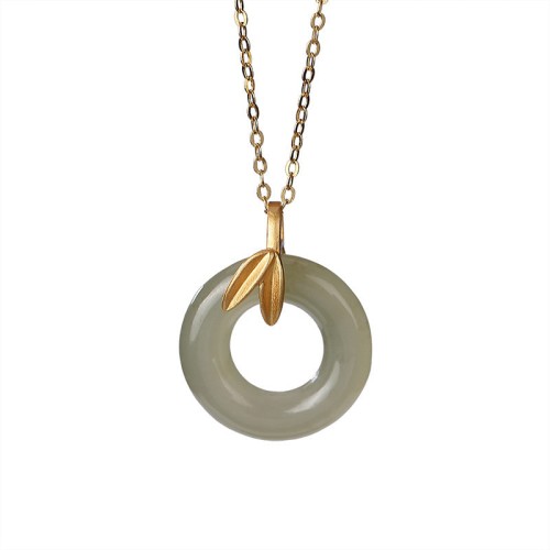 925 Silver Cyan Jade Bamboo Leaf Harmony Necklace 925 Silver Cyan Jade Bamboo Leaf Harmony Necklace