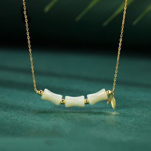 Hetian Jade Bamboo Fu Character Necklace Set Hetian Jade Bamboo Fu Character Necklace Set