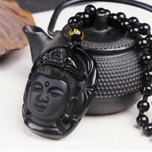Black Obsidian Kwan Yin Strength Necklace Black Obsidian Kwan Yin Strength Necklace