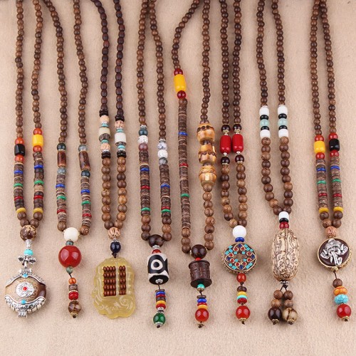 Wenge Wood Bodhi Seed Agate Elephant Protection Necklace Pendant