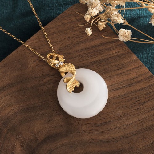 White Jade Koi Fish Wealth Necklace Pendant White Jade Koi Fish Wealth Necklace Pendant