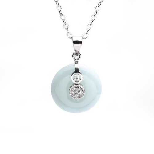 925 Silver Peace Buckle Jade Coin Necklace