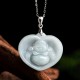 925 Silver Laughing Buddha White Jade Luck Necklace