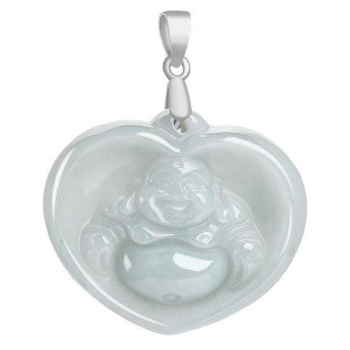 925 Silver Laughing Buddha White Jade Luck Necklace