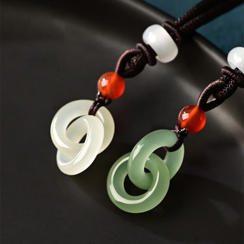 Natural Hetian Cyan Jade White Jade Double Peace Necklace