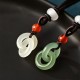 Natural Hetian Cyan Jade White Jade Double Peace Necklace