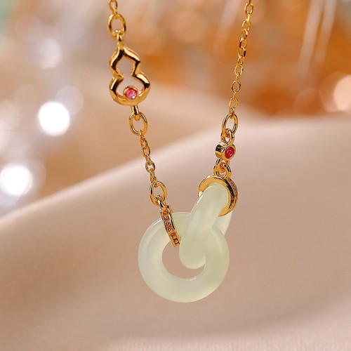 Sterling Silver Round Jade Prosperity Necklace Pendant Sterling Silver Round Jade Prosperity Necklace Pendant
