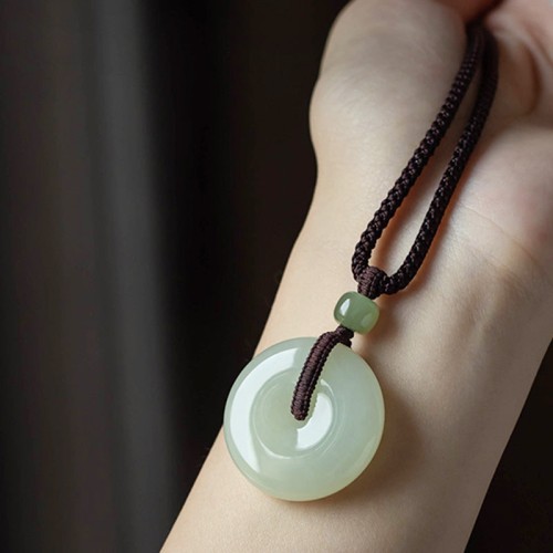 Round Jade Peace Buckle Luck Necklace Round Jade Peace Buckle Luck Necklace