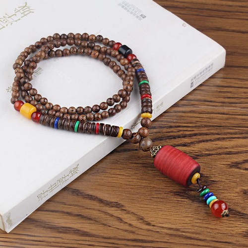Tibetan Wenge Wood Bodhi Seed Agate Necklace Tibetan Wenge Wood Bodhi Seed Agate Necklace