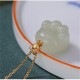 925 Silver Hetian White Jade Cat Paw Luck Necklace