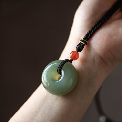 Round Jade Peace Lotus Abundance Necklace Pendant