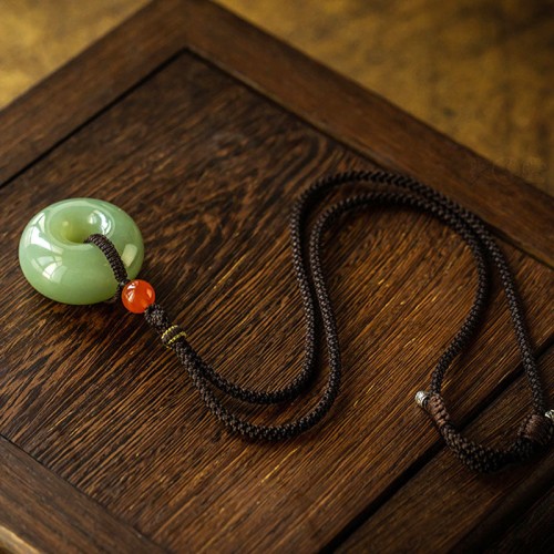Round Jade Gray Jade Peace Luck Necklace Pendant