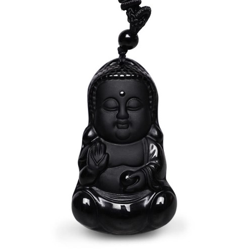 Black Obsidian Crystal Buddha Protection Necklace Black Obsidian Crystal Buddha Protection Necklace