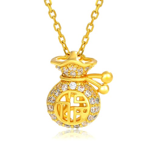 24K Gold Plated Fu Character Fortune Necklace 24K Gold Plated Fu Character Fortune Necklace