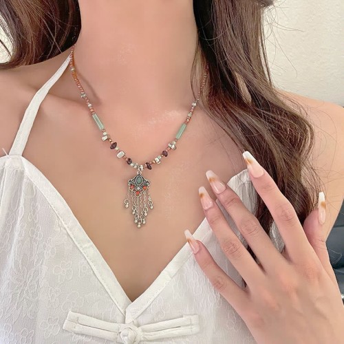 Tibetan Crystal Copper Luck Tassel Necklace Tibetan Crystal Copper Luck Tassel Necklace