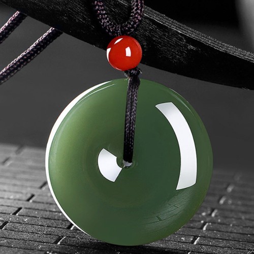 Round Jade Peace Buckle Prosperity String Necklace