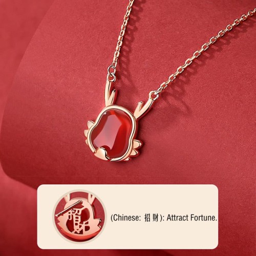 925 Sterling Silver Year of the Dragon Red Agate Necklace 925 Sterling Silver Year of the Dragon Red Agate Necklace