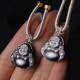 Silver Sheen Obsidian Laughing Buddha Protection Pendant