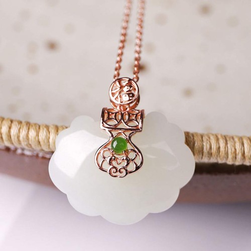 Sterling Silver White Jade Blessing Necklace Pendant Sterling Silver White Jade Blessing Necklace Pendant