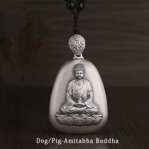 999 Silver Zodiac Natal Buddha Heart Sutra Necklace 999 Silver Zodiac Natal Buddha Heart Sutra Necklace