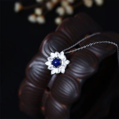 925 Silver Lazurite Lotus Flower Self-Care Necklace 925 Silver Lazurite Lotus Flower Self-Care Necklace