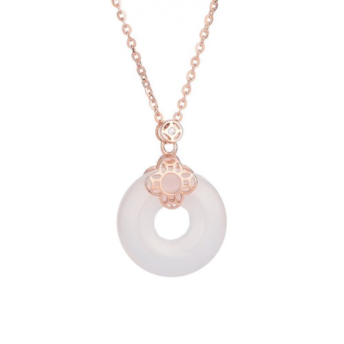 925 Silver Hetian White Jade Chalcedony Coin Necklace 925 Silver Hetian White Jade Chalcedony Coin Necklace