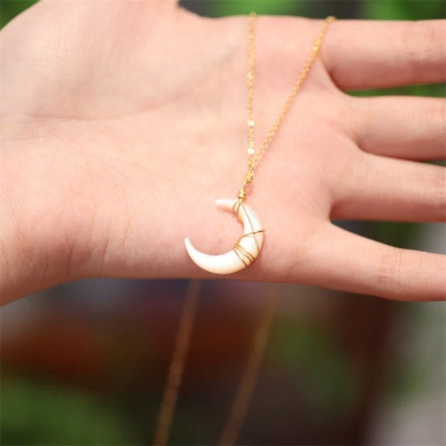 Tridacna Stone Crescent Moon Blessing Necklace Tridacna Stone Crescent Moon Blessing Necklace