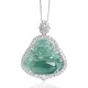 925 Sterling Silver Laughing Buddha Jade Luck Necklace Pendant