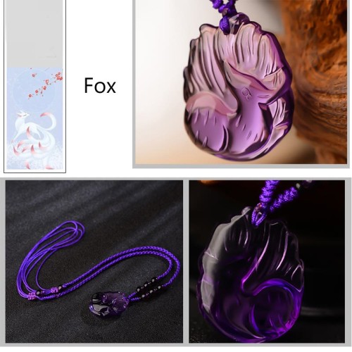 Amethyst Citrine Nine-Tailed Fox Luck Necklace Pendant Amethyst Citrine Nine-Tailed Fox Luck Necklace Pendant