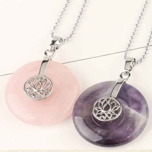 Amethyst Pink Crystal Lotus Healing Necklace Amethyst Pink Crystal Lotus Healing Necklace