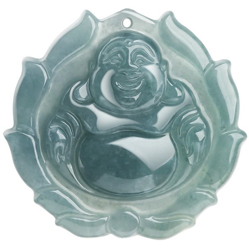 Natural Jade Laughing Buddha Lotus Pattern Necklace