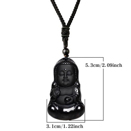 Black Obsidian Crystal Buddha Protection Necklace Black Obsidian Crystal Buddha Protection Necklace