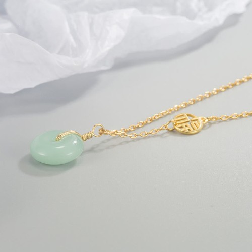 Jade Fu Character Copper Coin Peace Buckle Necklace