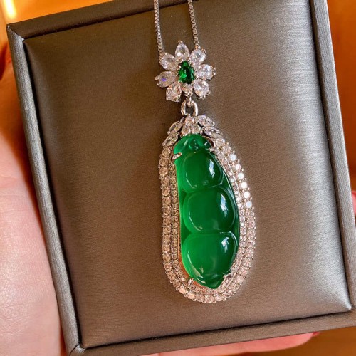 Fortune Bean Cyan Jade Luck Necklace Fortune Bean Cyan Jade Luck Necklace