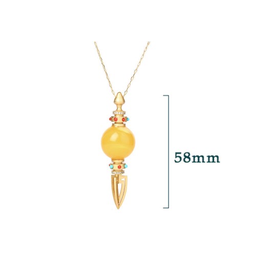 24K Gold Plated Amber Dorje Vajra Anxiety Necklace Pendant 24K Gold Plated Amber Dorje Vajra Anxiety Necklace Pendant