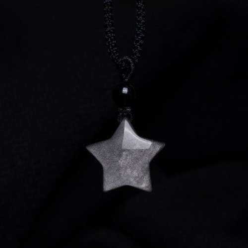 Natural Silver Sheen Obsidian Crescent Moon Protection Necklace