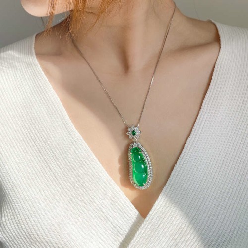 Fortune Bean Cyan Jade Luck Necklace Fortune Bean Cyan Jade Luck Necklace