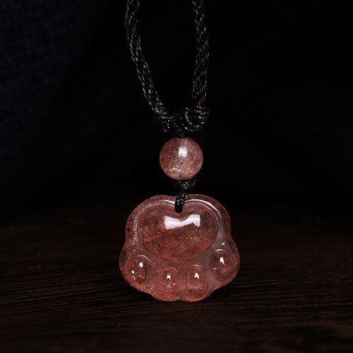 Strawberry Quartz Cat Paw Healing Necklace Strawberry Quartz Cat Paw Healing Necklace