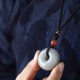 Round Jade Gray Jade Peace Luck Necklace Pendant