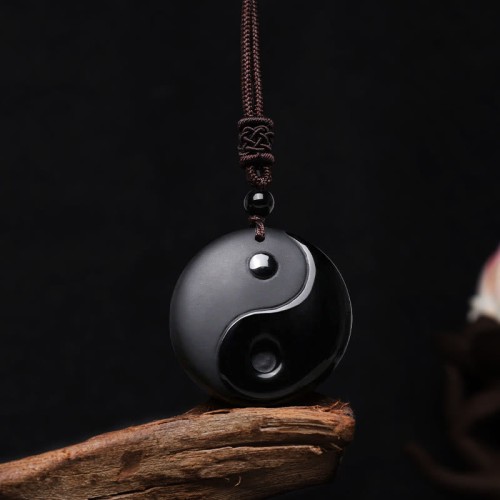 Black Obsidian Taoism Yin Yang Carved Necklace Black Obsidian Taoism Yin Yang Carved Necklace