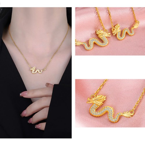 Golden Dragon Year Luck Chain Necklace Pendant Golden Dragon Year Luck Chain Necklace Pendant