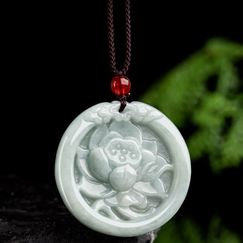 Jade Lotus Carved Prosperity Necklace Pendant Jade Lotus Carved Prosperity Necklace Pendant