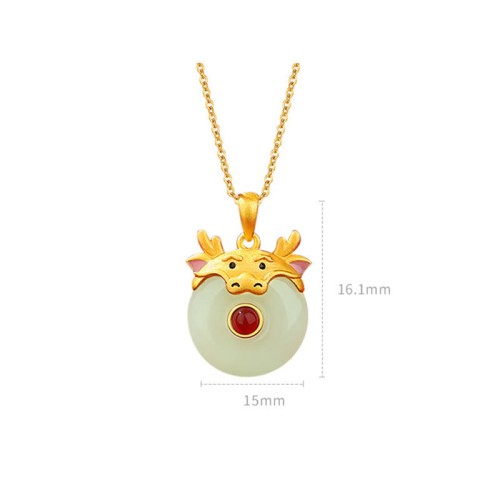 925 Sterling Silver Dragon Year Jade Protection Necklace Pendant 925 Sterling Silver Dragon Year Jade Protection Necklace Pendant