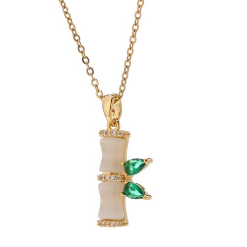 18K Gold Plated Chalcedony Bamboo Rhinestone Necklace 18K Gold Plated Chalcedony Bamboo Rhinestone Necklace
