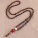 Wenge Wood Bodhi Seed Agate Elephant Protection Necklace Pendant