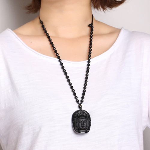 Black Obsidian Kwan Yin Strength Necklace Black Obsidian Kwan Yin Strength Necklace
