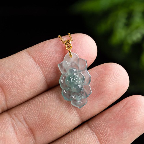 18K Gold Jade Lotus Prosperity Necklace Pendant 18K Gold Jade Lotus Prosperity Necklace Pendant
